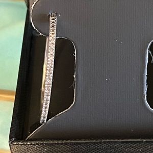 Pave diamond silver hoop earring